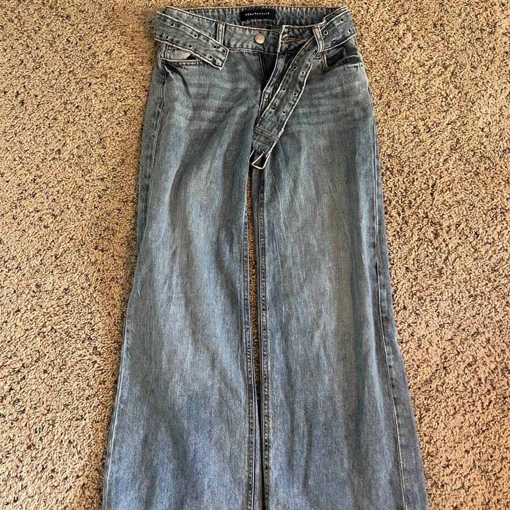 Aeropostale Low Rise Wide Leg Blue Jeans
